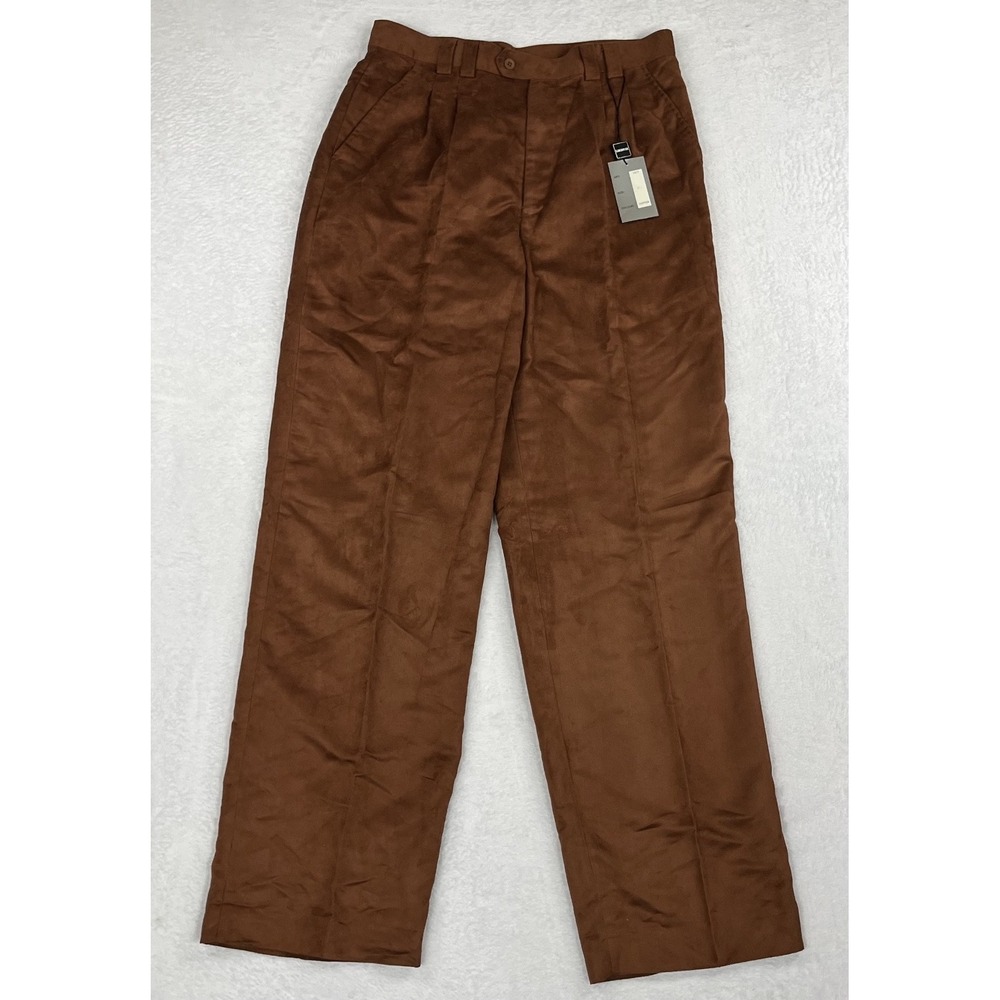 NWT Lorenier Mens 34 Copper Faux Suede Pleated Trousers Pants Wide Leg Y2K RARE